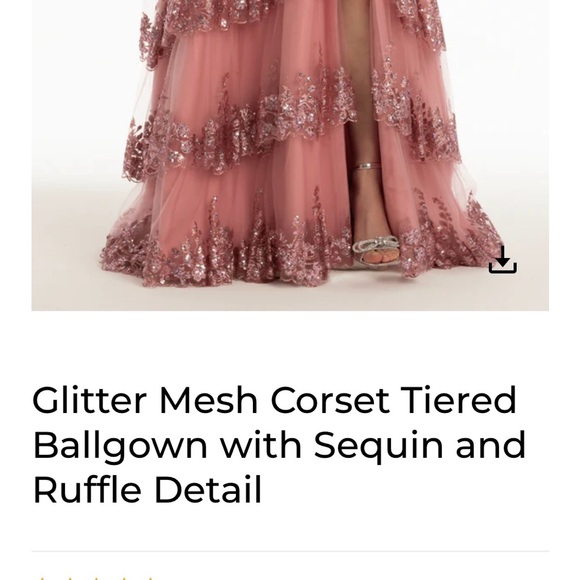 Glitter Mesh Corset Tiered Ballgown with Sequin and Ruffle Detail.
Prom dress. - Picture 16 of 17